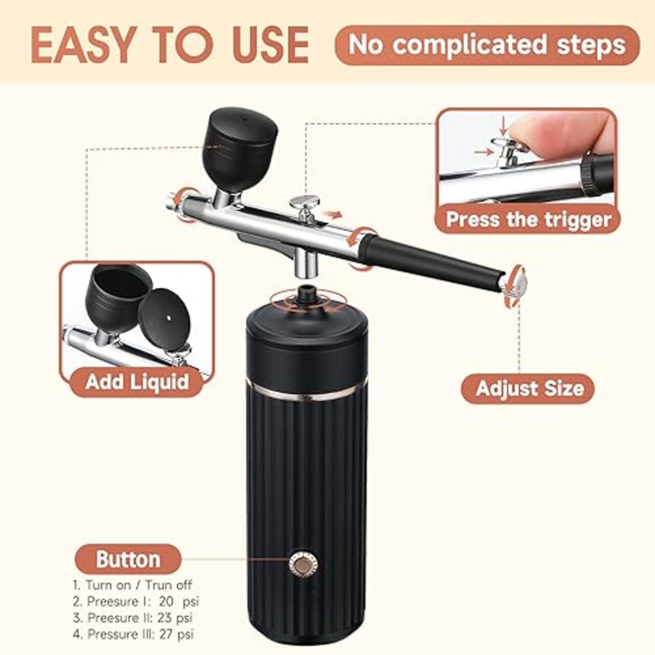 Airbrush Kit Cordless Rechargeable Airbrush Compressor 20-27PCI for Art Painting,Cake Airbrush Decorating, Crafts, Model Painting, Air Brush Painting, Nail Airbrush Machine